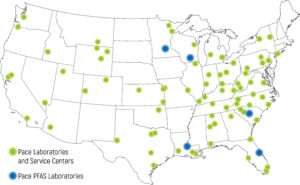 Pace Analytical Lab Locations Map PFAS Labs in blue