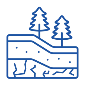 Blue line icon depicting soil and sediment down to bedrock. Analyzing PFAS in bedrock.
